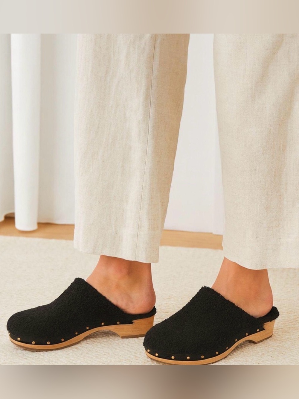 Jcrew Curly Faux Shearling Clogs Mules - Black Size 6.5